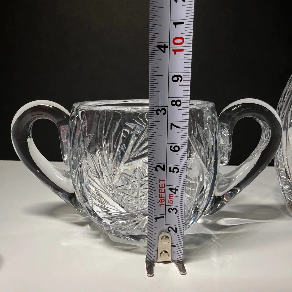 American Brilliant Vintage Pinwheel Cut Crystal Decanter Set Creamer Sugar Bowl
